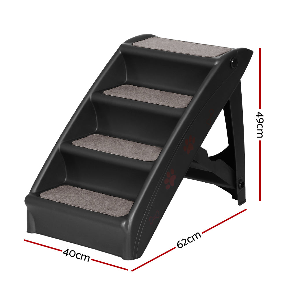 i.Pet Dog Ramp Steps For Bed Sofa Car Pet Stairs Ladder Portable Foldable Black-1