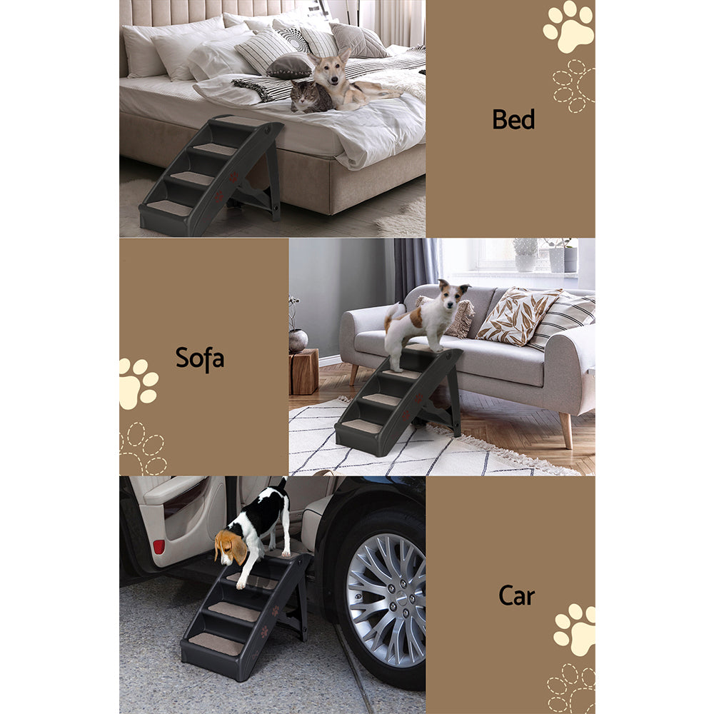 i.Pet Dog Ramp Steps For Bed Sofa Car Pet Stairs Ladder Portable Foldable Black-6