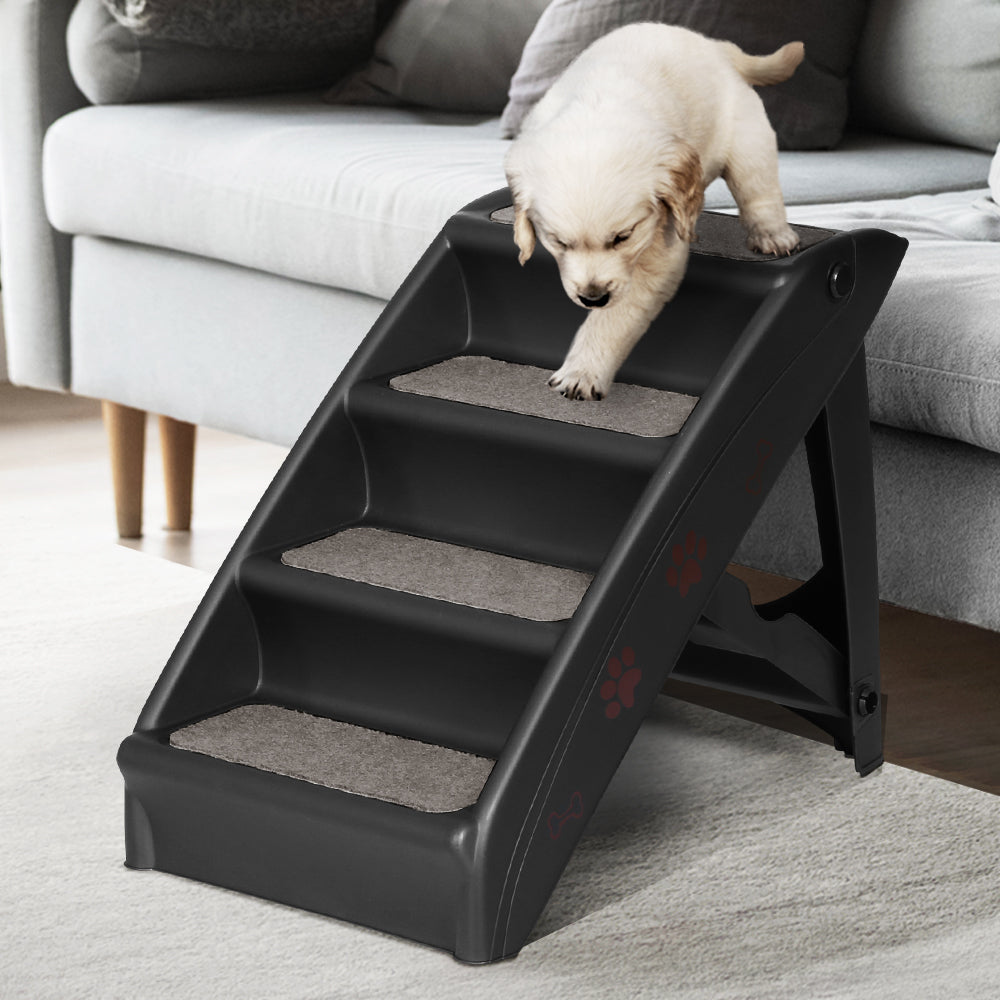 i.Pet Dog Ramp Steps For Bed Sofa Car Pet Stairs Ladder Portable Foldable Black-7