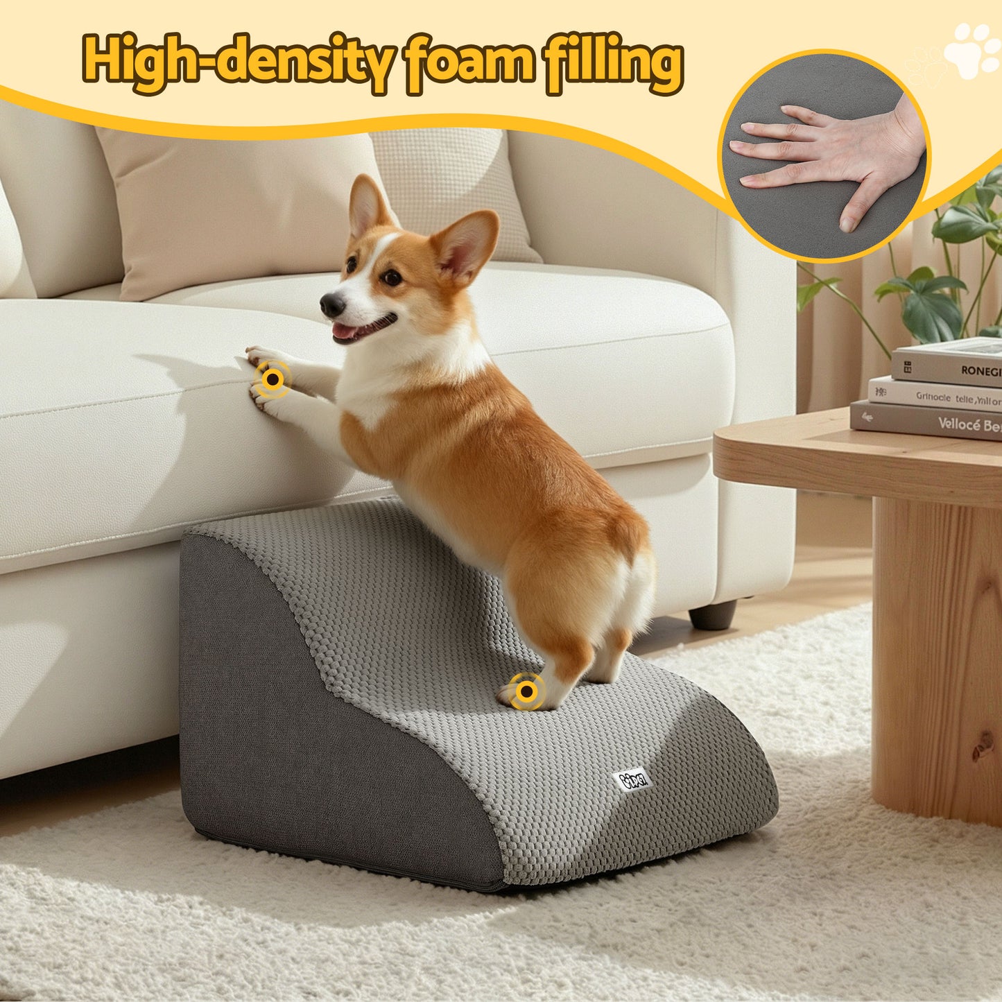 i.Pet Dog Ramp 2 Steps For Small Dogs Bed Sofa Car Foam Non-Slip Pet Cat Stairs-3