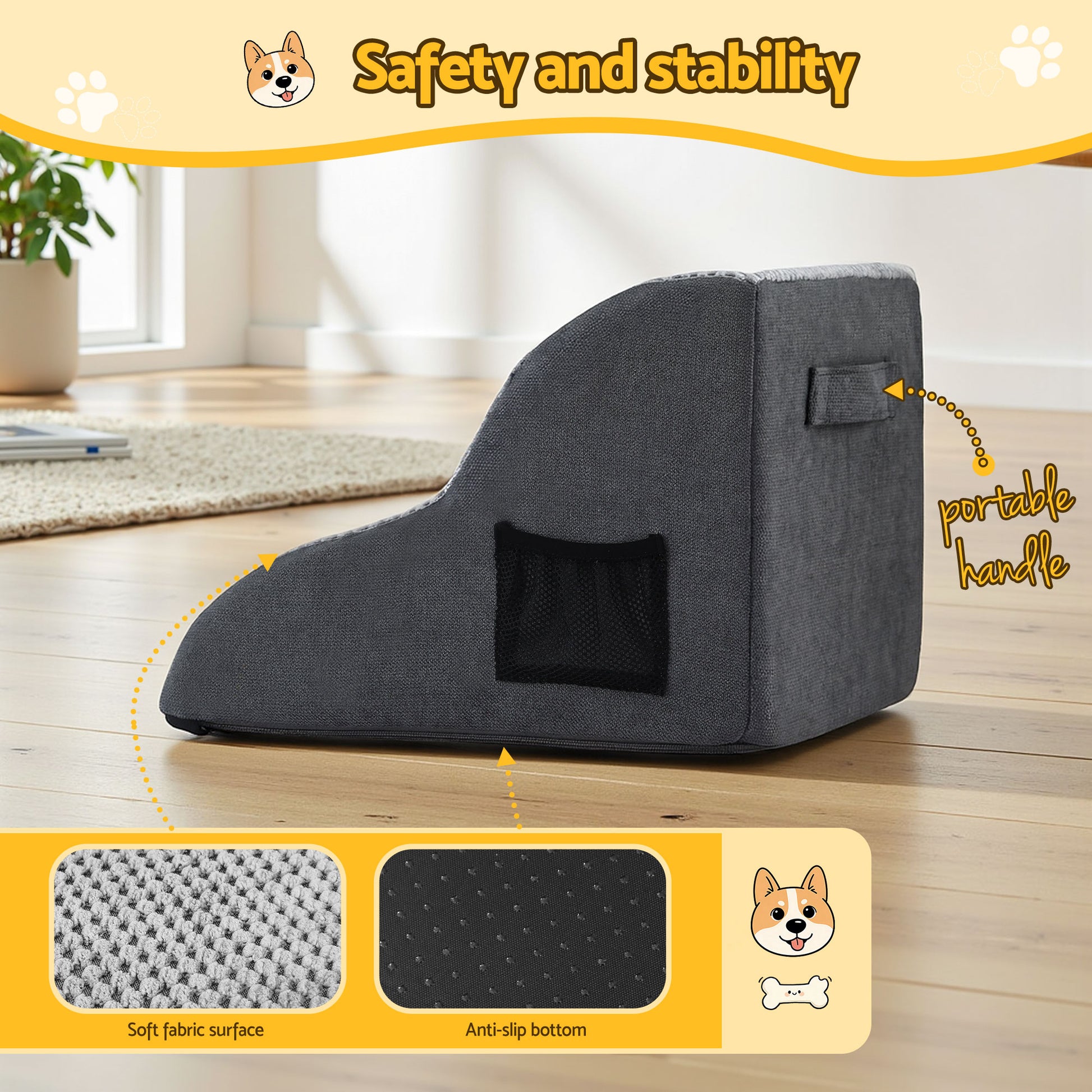 i.Pet Dog Ramp 2 Steps For Small Dogs Bed Sofa Car Foam Non-Slip Pet Cat Stairs-4