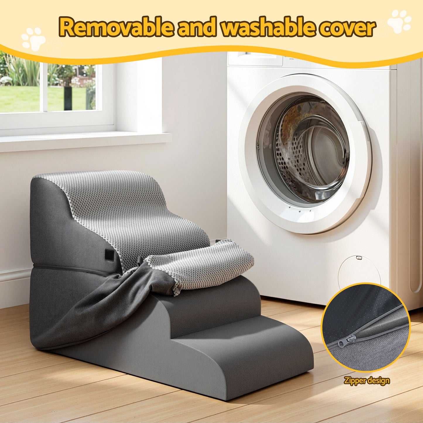 i.Pet Dog Stairs and Bed 2-in-1 Sofa Car Foam Non-Slip Washable Pet Stairs Indoor Grey-6