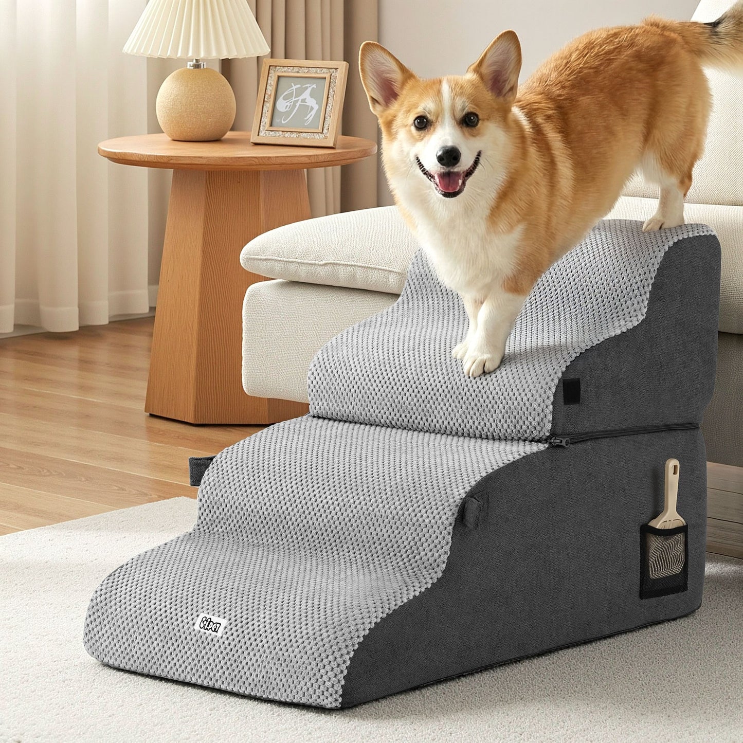 i.Pet Dog Stairs and Bed 2-in-1 Sofa Car Foam Non-Slip Washable Pet Stairs Indoor Grey-8