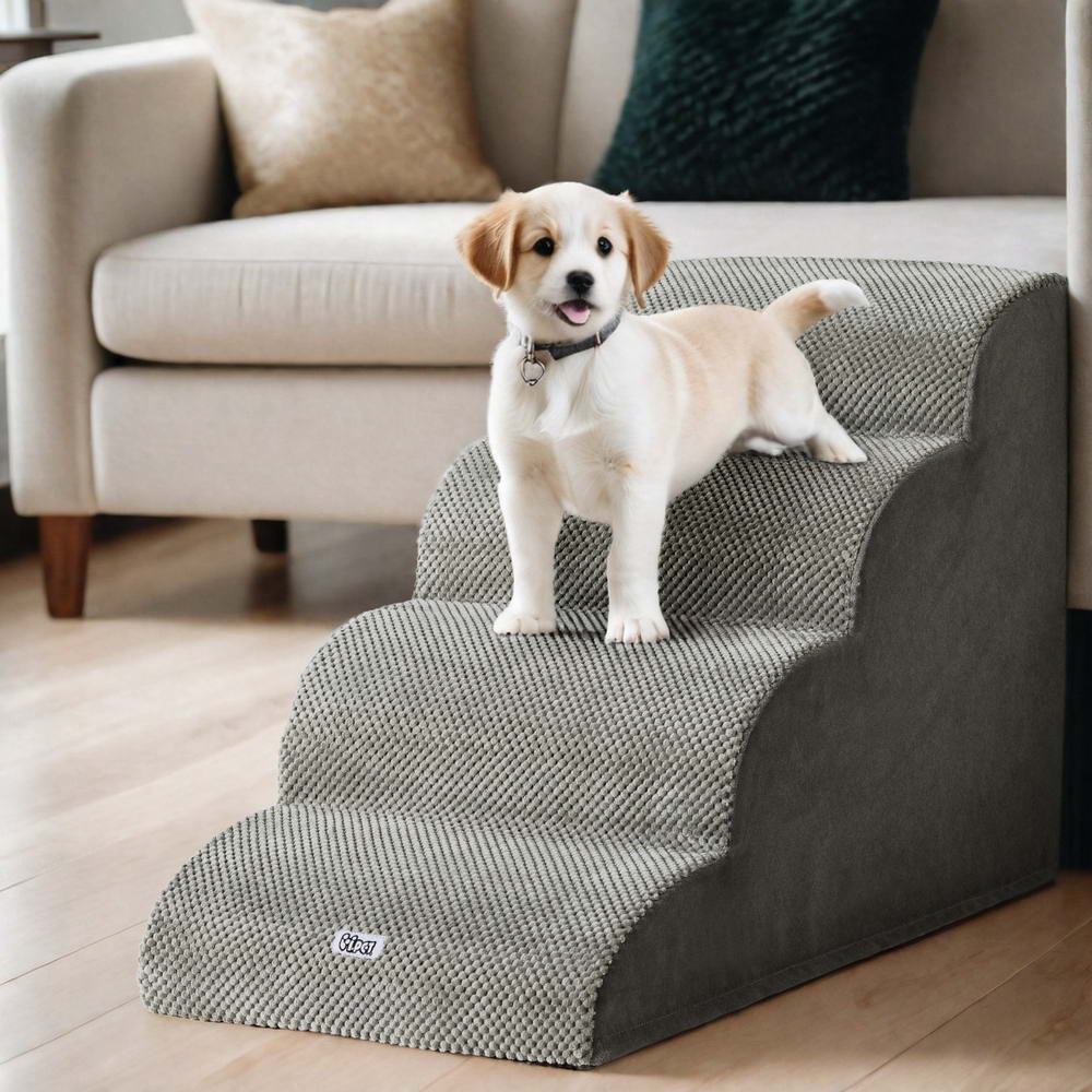 i.Pet Dog Ramp Steps Foam 4 Tier Pet Stairs For Bed Sofa Car Portable Indoor-7