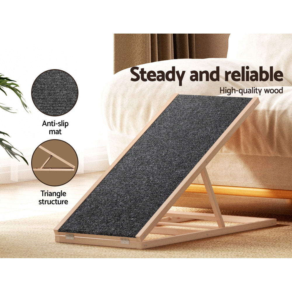 i.Pet Dog Ramp 100cm Adjustable Height Wooden Steps Stairs For Bed Sofa Car Foldable-4