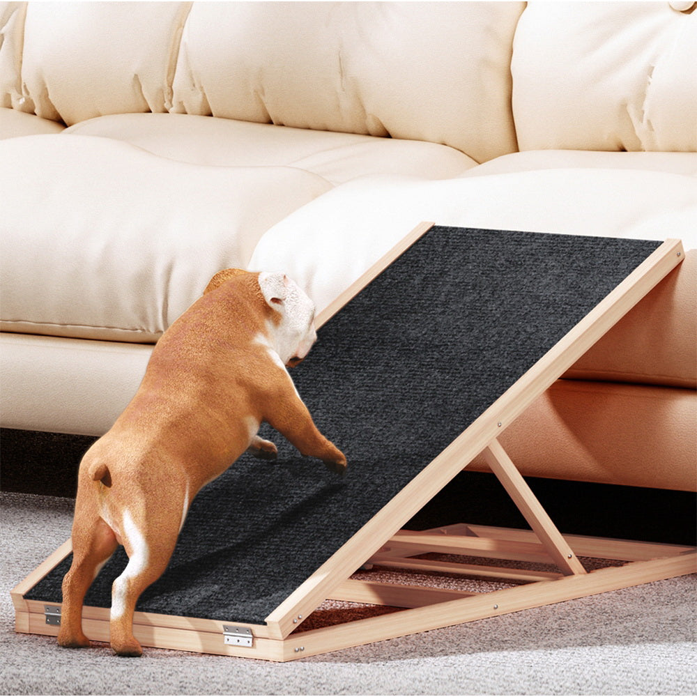 i.Pet Dog Ramp 100cm Adjustable Height Wooden Steps Stairs For Bed Sofa Car Foldable-6