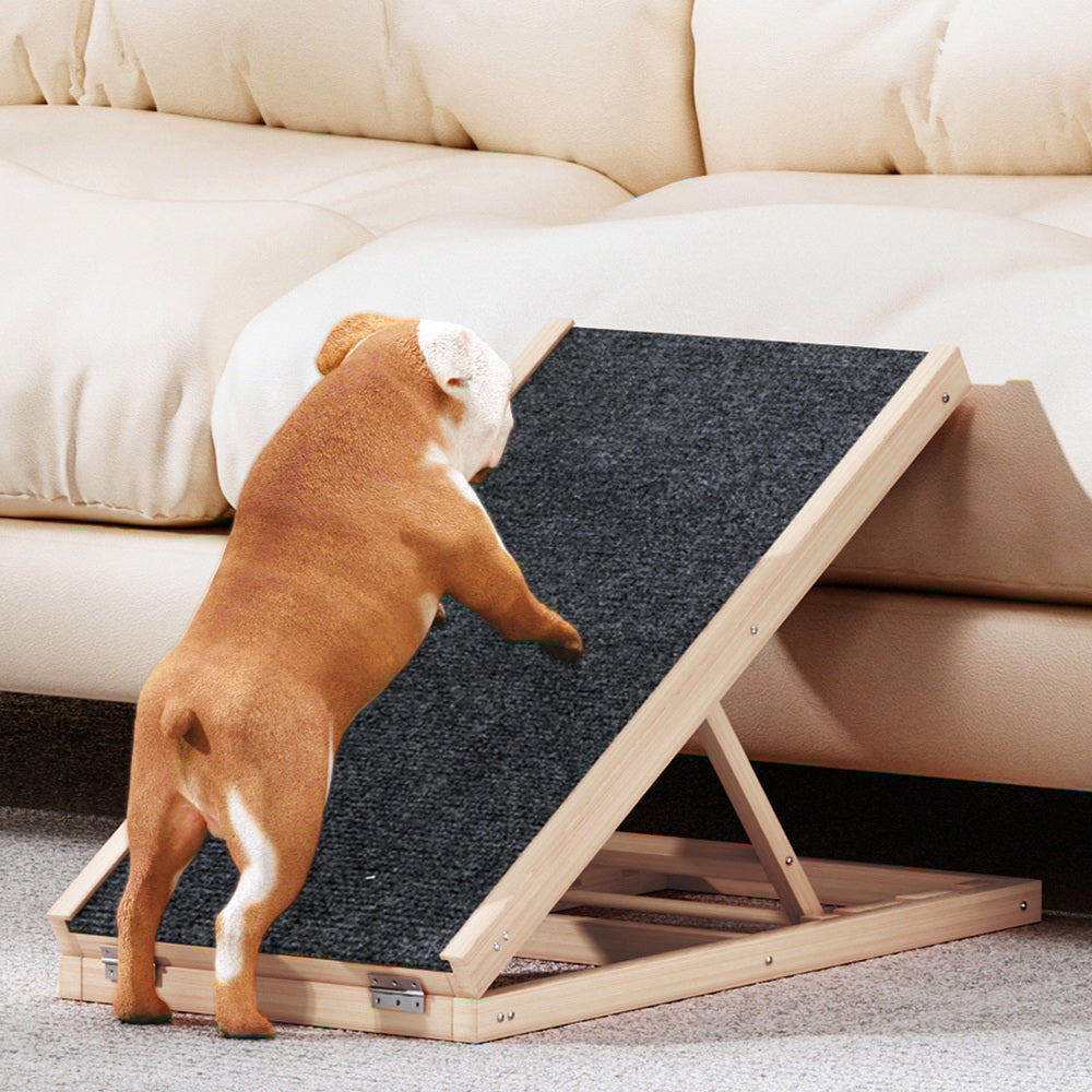 i.Pet Dog Ramp 70cm Adjustable Height Wooden Steps Stairs For Bed Sofa Car Foldable-6