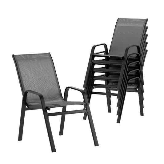 Gardeon 6PC Outdoor Dining Chairs Stackable Lounge Chair Patio Furniture Grey-0