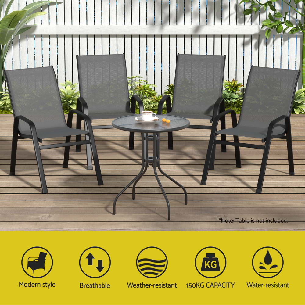 Gardeon 6PC Outdoor Dining Chairs Stackable Lounge Chair Patio Furniture Grey-3