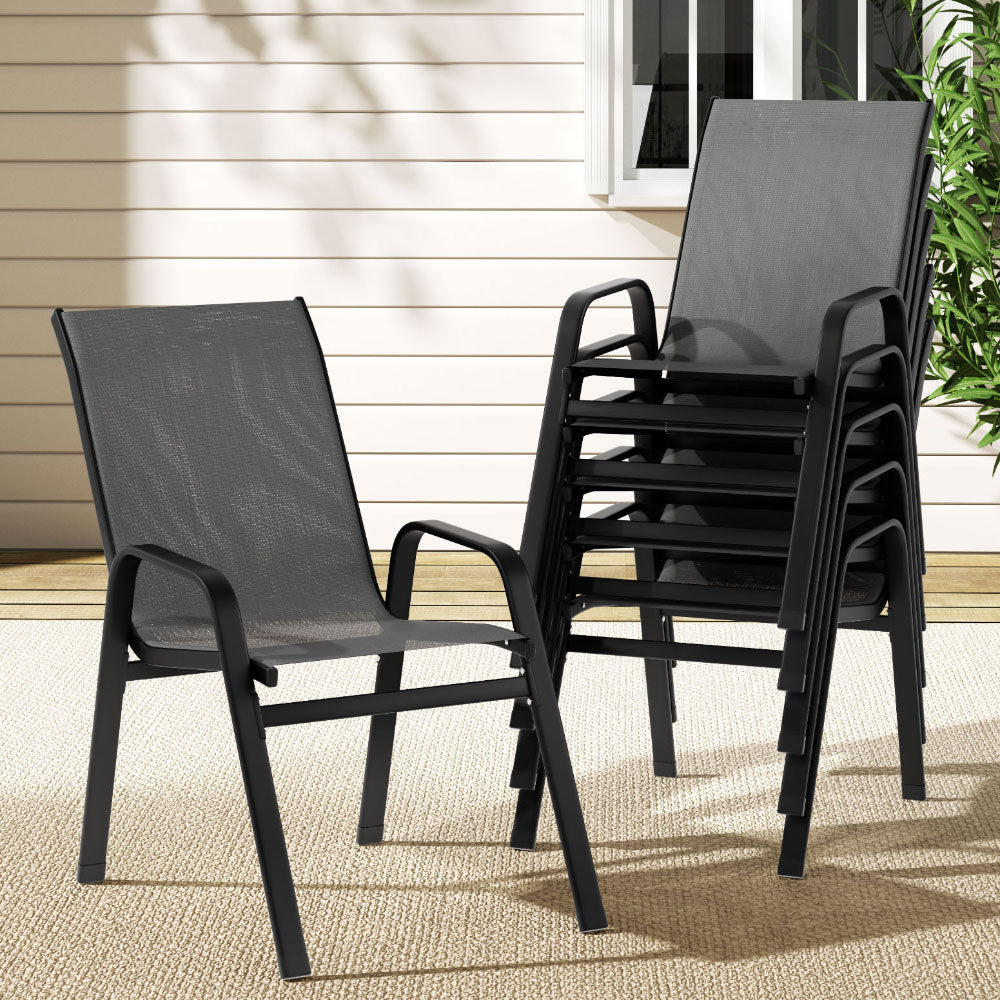 Gardeon 6PC Outdoor Dining Chairs Stackable Lounge Chair Patio Furniture Grey-6