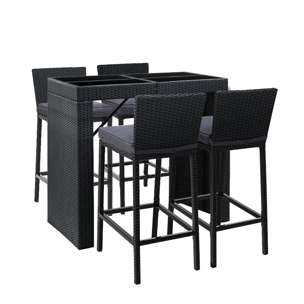 Gardeon 5-Piece Outdoor Bar Set Dining Table Stools Wicker Patio Setting-0