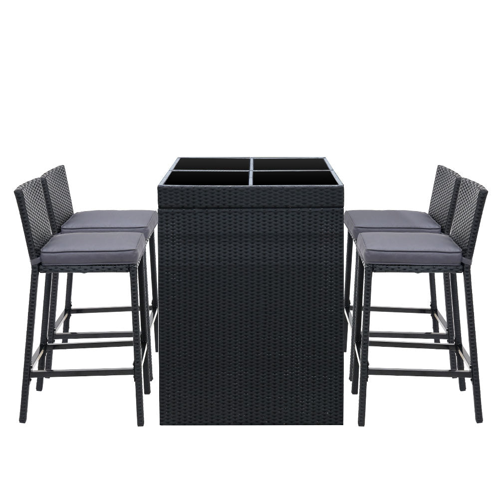 Gardeon 5-Piece Outdoor Bar Set Dining Table Stools Wicker Patio Setting-2