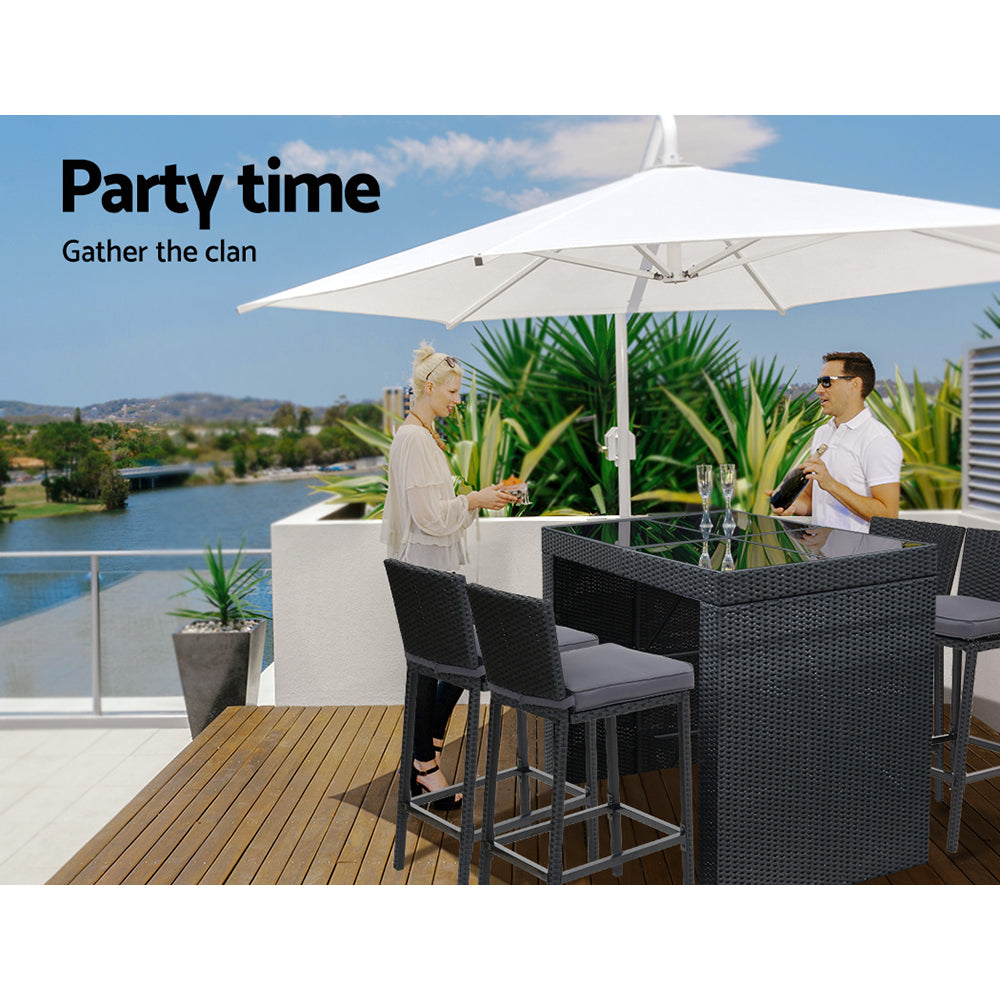 Gardeon 5-Piece Outdoor Bar Set Dining Table Stools Wicker Patio Setting-3