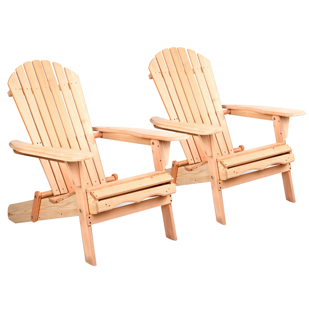 Gardeon Adirondack Outdoor Chairs Wooden Beach Chair Patio Furniture Garden Natural Set of 2-0