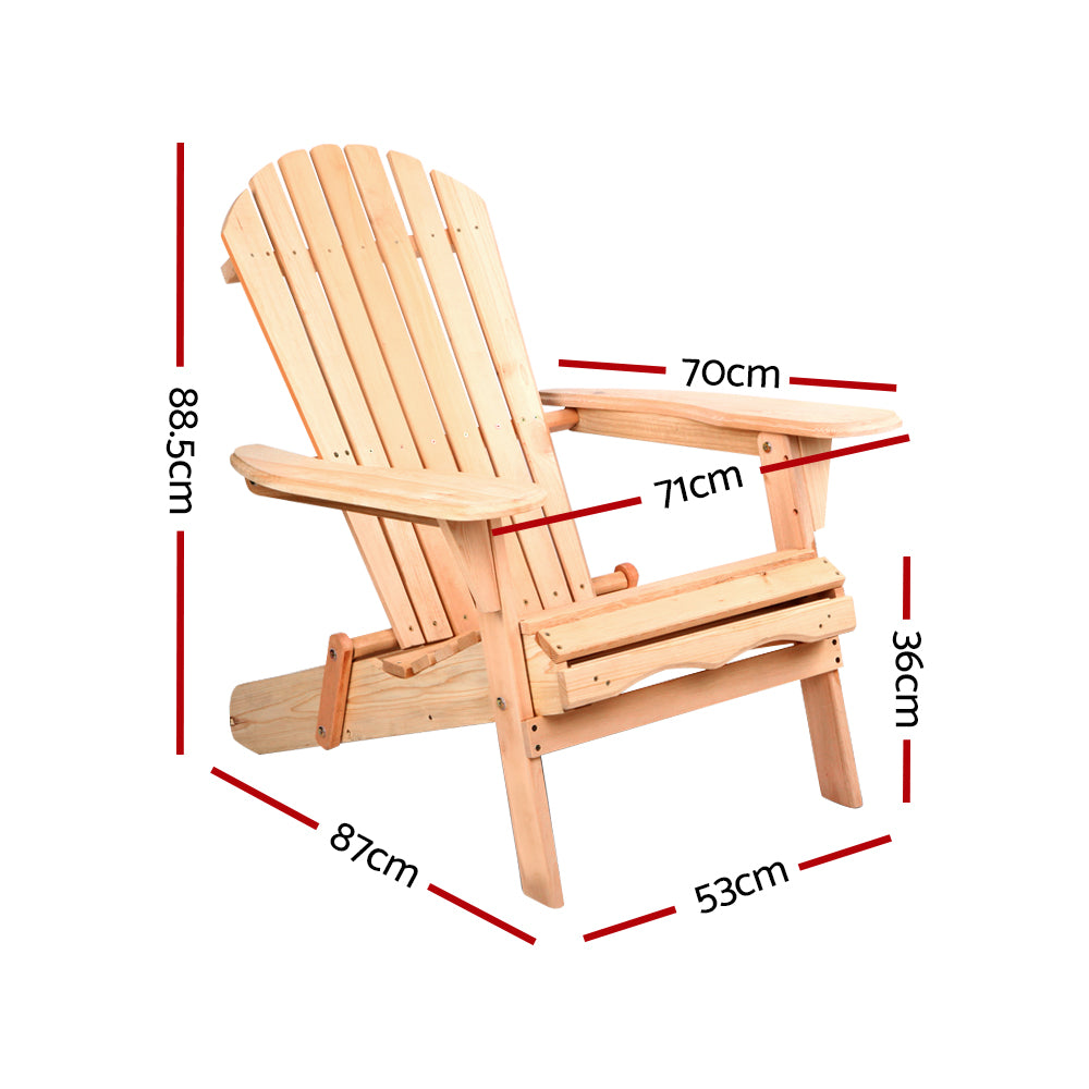 Gardeon Adirondack Outdoor Chairs Wooden Beach Chair Patio Furniture Garden Natural Set of 2-1