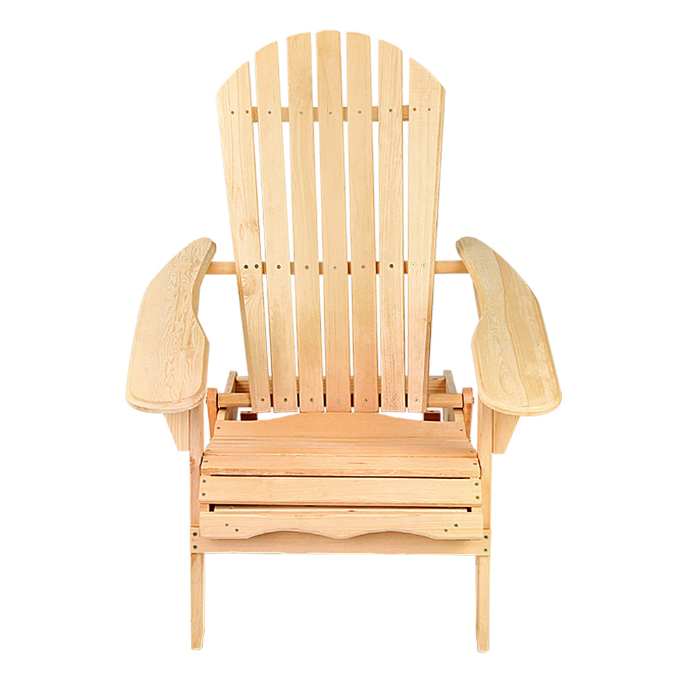 Gardeon Adirondack Outdoor Chairs Wooden Beach Chair Patio Furniture Garden Natural Set of 2-2