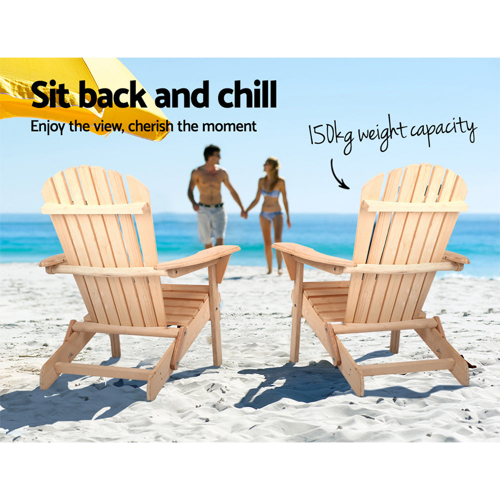 Gardeon Adirondack Outdoor Chairs Wooden Beach Chair Patio Furniture Garden Natural Set of 2-6