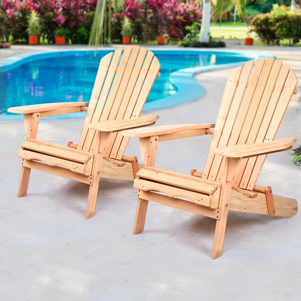 Gardeon Adirondack Outdoor Chairs Wooden Beach Chair Patio Furniture Garden Natural Set of 2-7