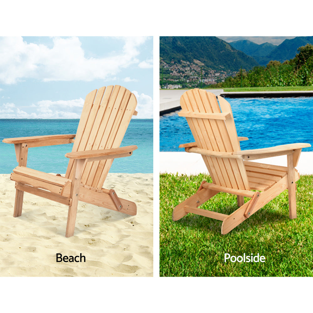 Gardeon Adirondack Outdoor Chairs Wooden Beach Chair Patio Furniture Garden Natural Set of 2-9