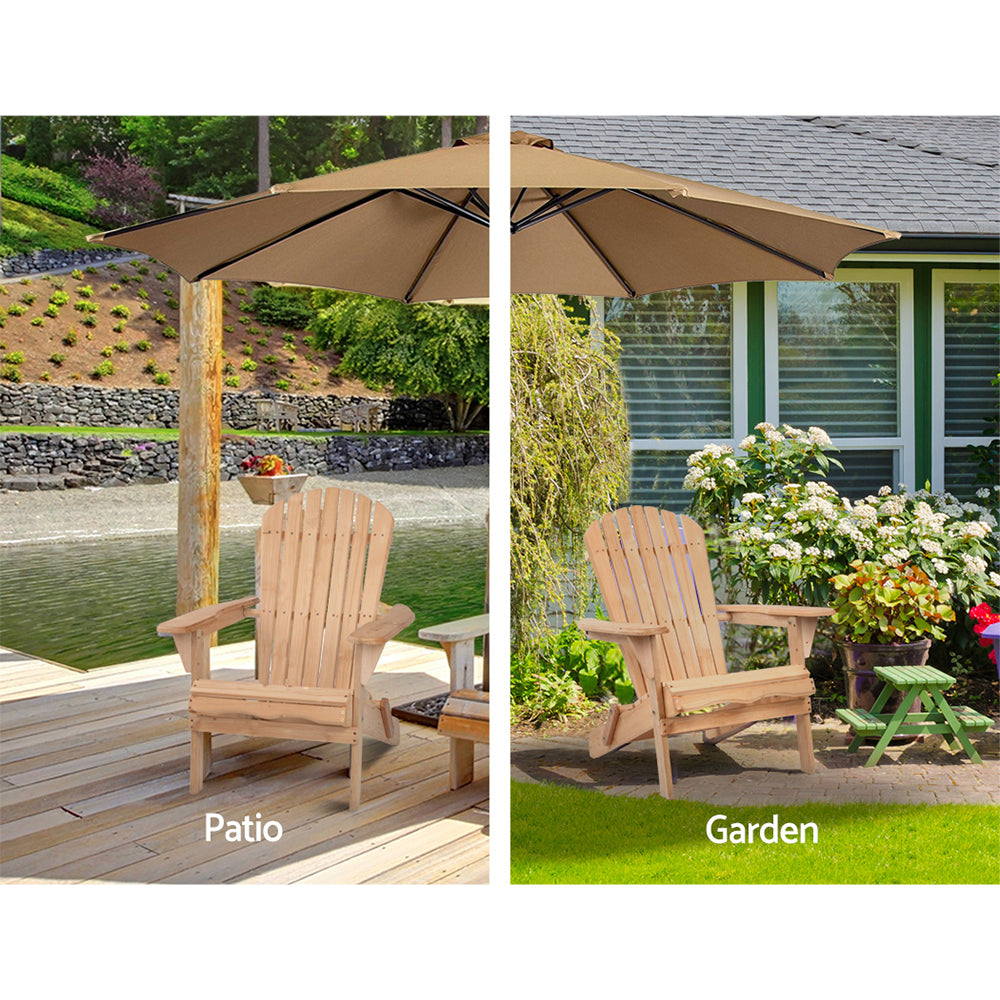 Gardeon Adirondack Outdoor Chairs Wooden Beach Chair Patio Furniture Garden Natural Set of 2-3