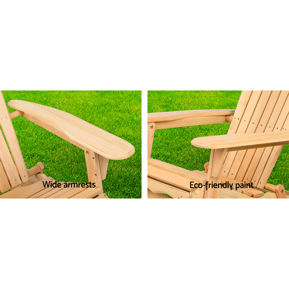 Gardeon Adirondack Outdoor Chairs Wooden Beach Chair Patio Furniture Garden Natural Set of 2-4
