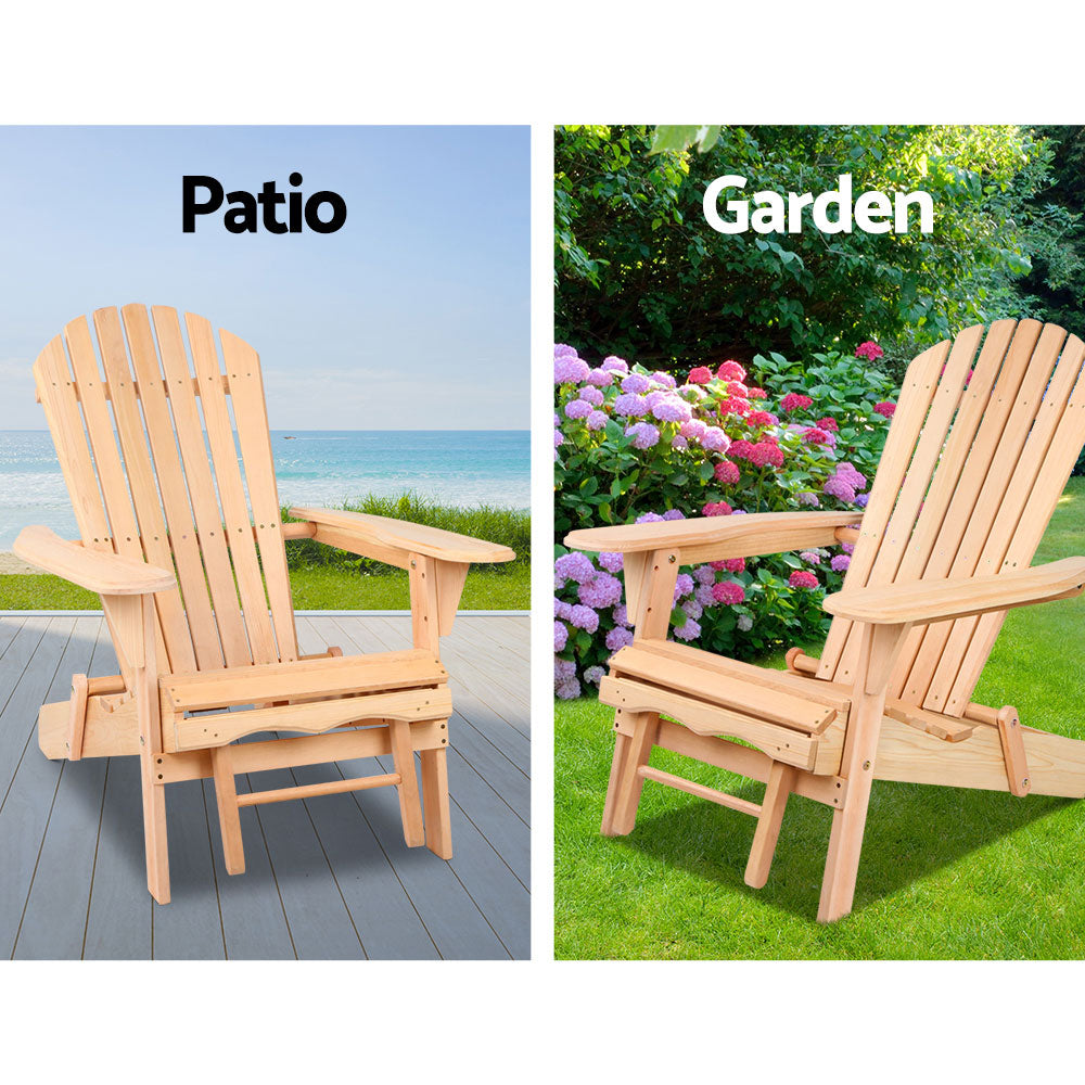 Gardeon 3PC Adirondack Outdoor Table and Chairs? Wooden Sun Lounge Beach Patio Natural-9