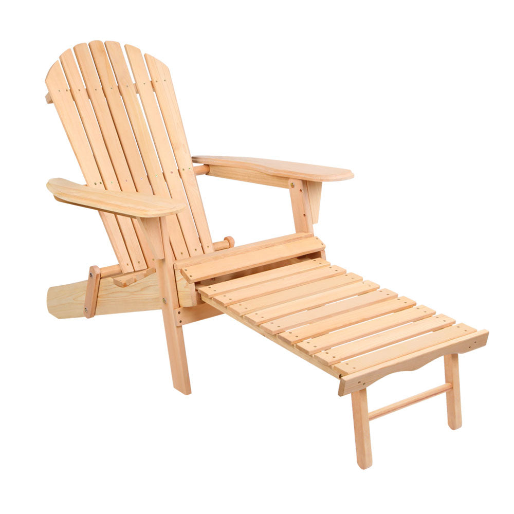 Gardeon Adirondack Outdoor Chairs Wooden Sun Lounge Patio Furniture Garden Natural-0