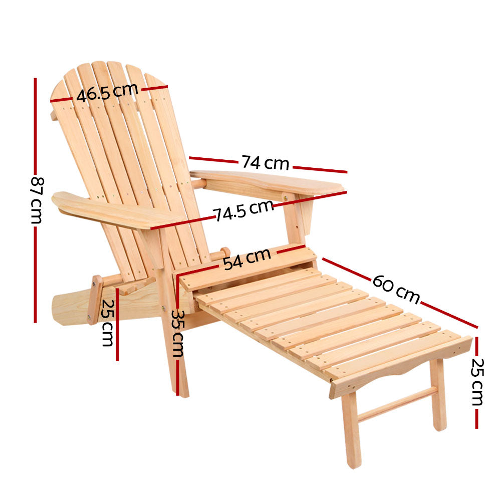 Gardeon Adirondack Outdoor Chairs Wooden Sun Lounge Patio Furniture Garden Natural-1