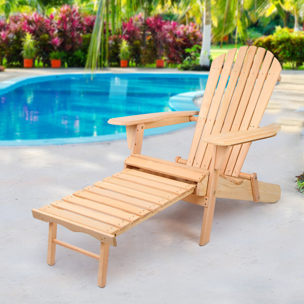 Gardeon Adirondack Outdoor Chairs Wooden Sun Lounge Patio Furniture Garden Natural-7