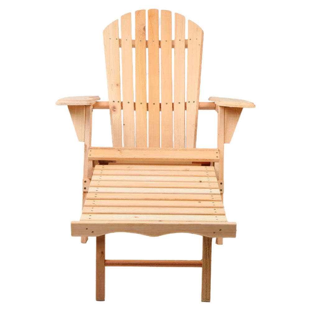 Gardeon 2PC Adirondack Outdoor Chairs Wooden Sun Lounge Patio Furniture Garden Natural-2