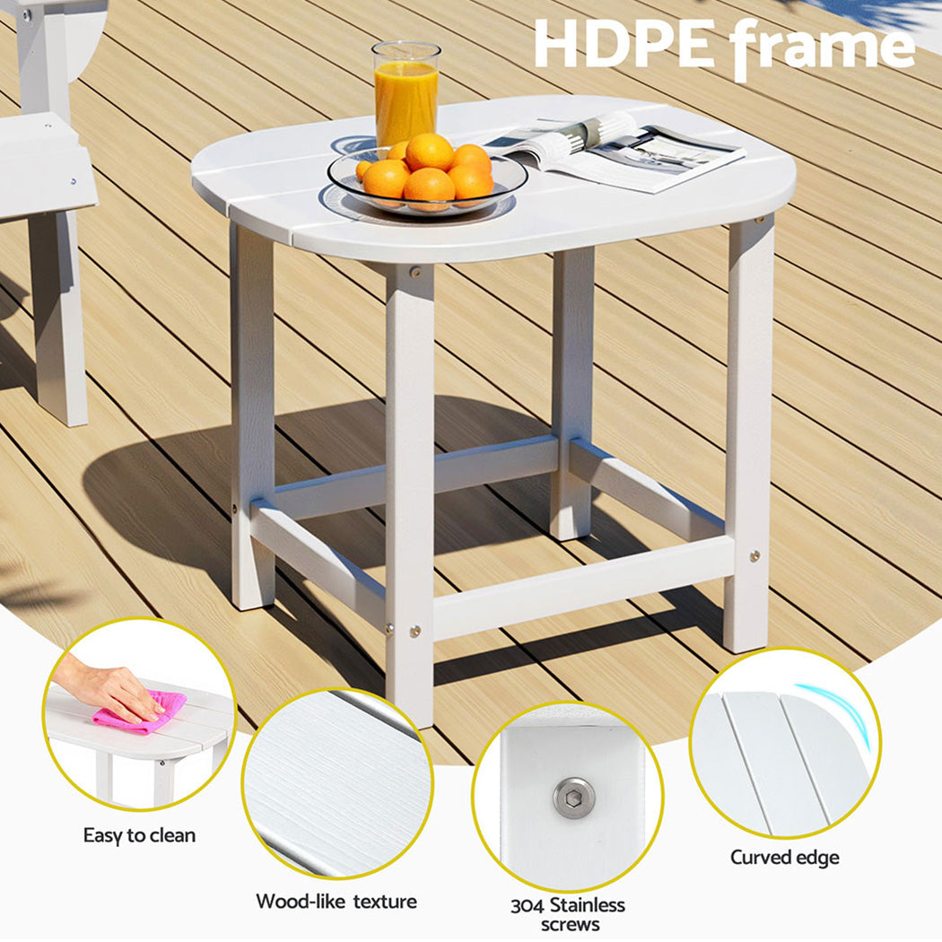 Gardeon Outdoor Coffee Side Table HDPE Desk Patio Furniture Camping Garden White-4