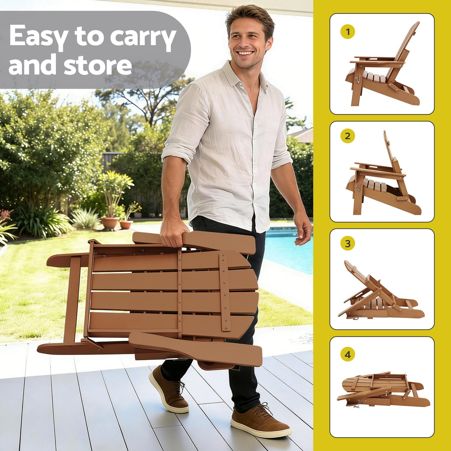 Gardeon Outdoor Chairs Folding Adirondack Beach Chair HDPE Sun Lounge Patio Furniture Garden Brown