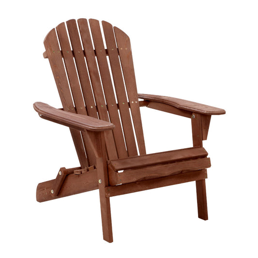 Gardeon Adirondack Outdoor Chairs Wooden Foldable Beach Chair Patio Furniture Brown-0