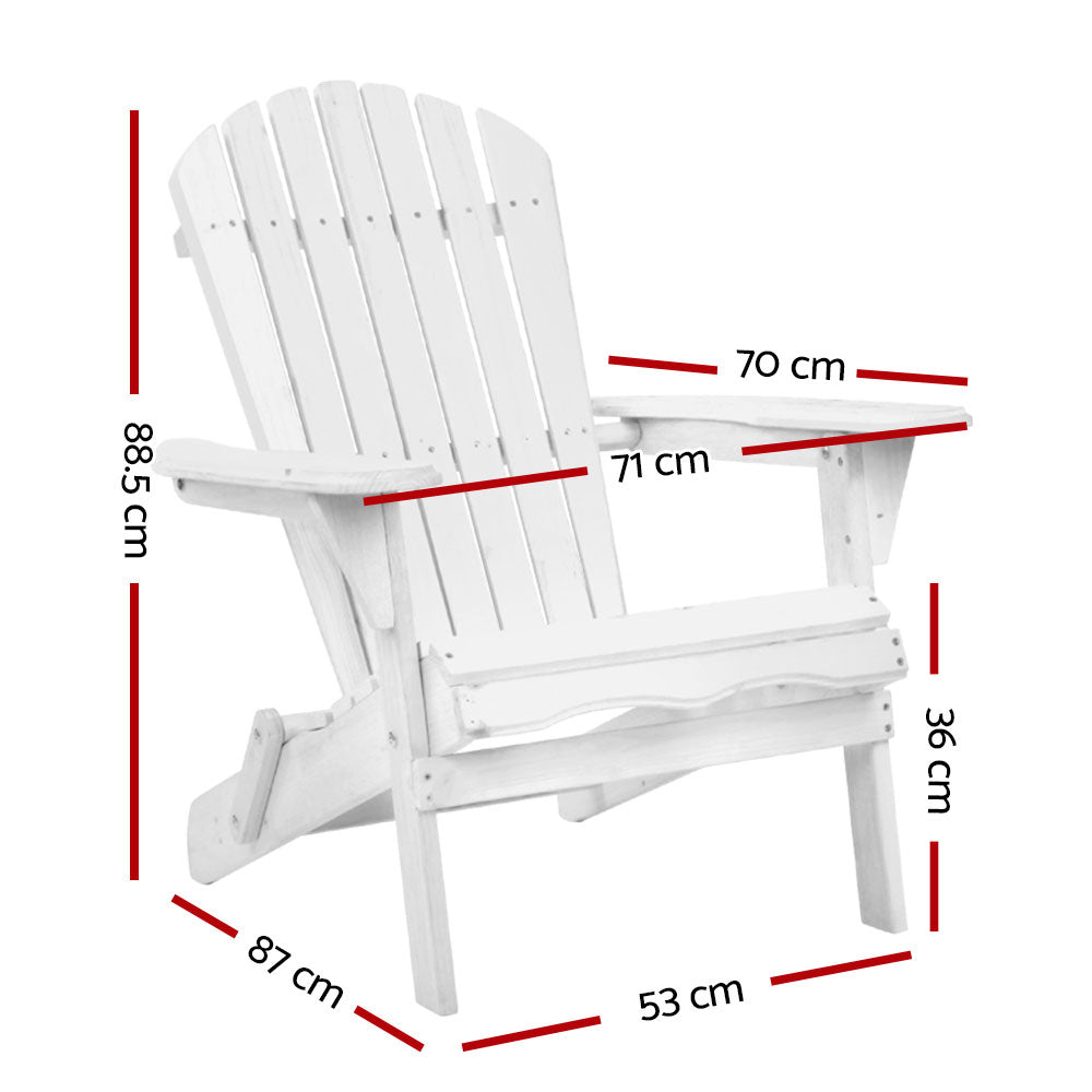 Gardeon Adirondack Outdoor Chairs Wooden Foldable Beach Chair Patio Furniture White-1