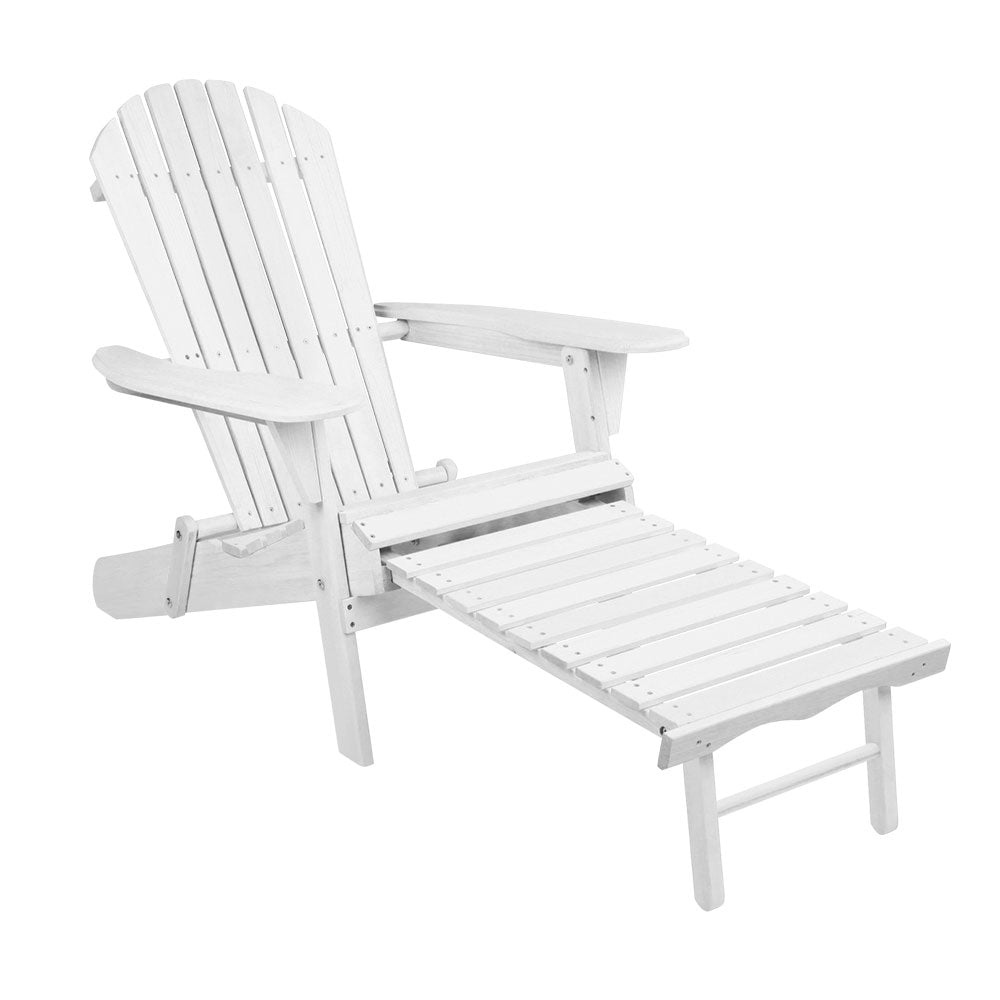 Gardeon Sun Lounge Outdoor Chairs Wooden Foldable Patio Furniture Adirondack White-0