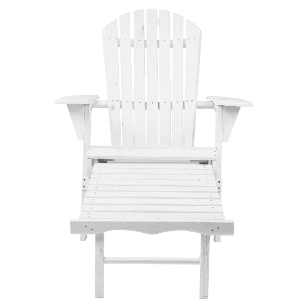 Gardeon Sun Lounge Outdoor Chairs Wooden Foldable Patio Furniture Adirondack White-2