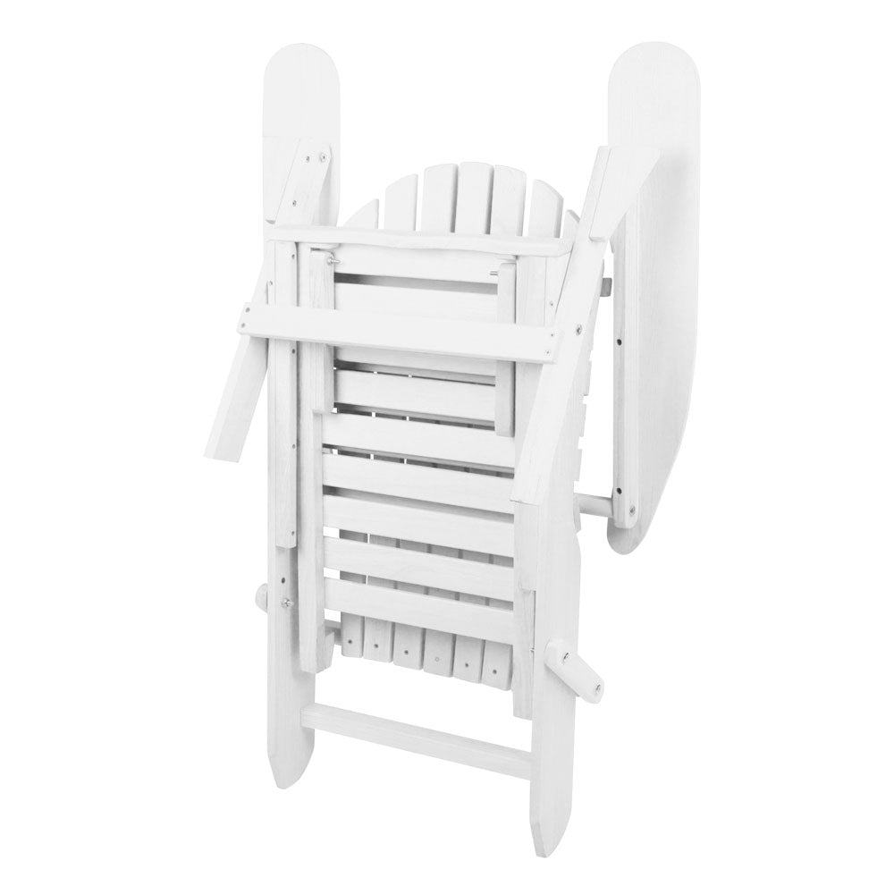 Gardeon Sun Lounge Outdoor Chairs Wooden Foldable Patio Furniture Adirondack White-4