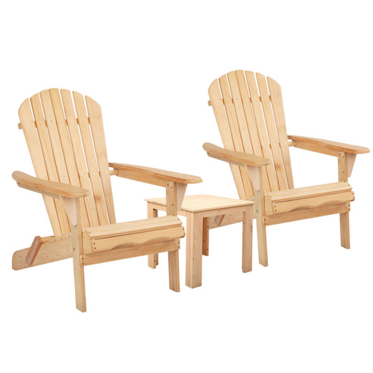 Gardeon 3PC Adirondack Outdoor Table and Chairs Wooden Foldable Beach Chair Natural-0