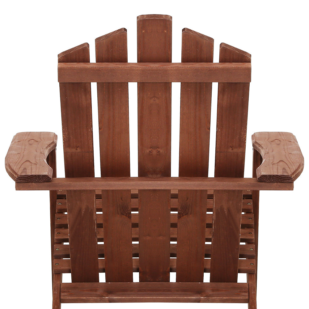 Gardeon Adirondack Outdoor Chairs Wooden Beach Chair Patio Furniture Garden Brown-4