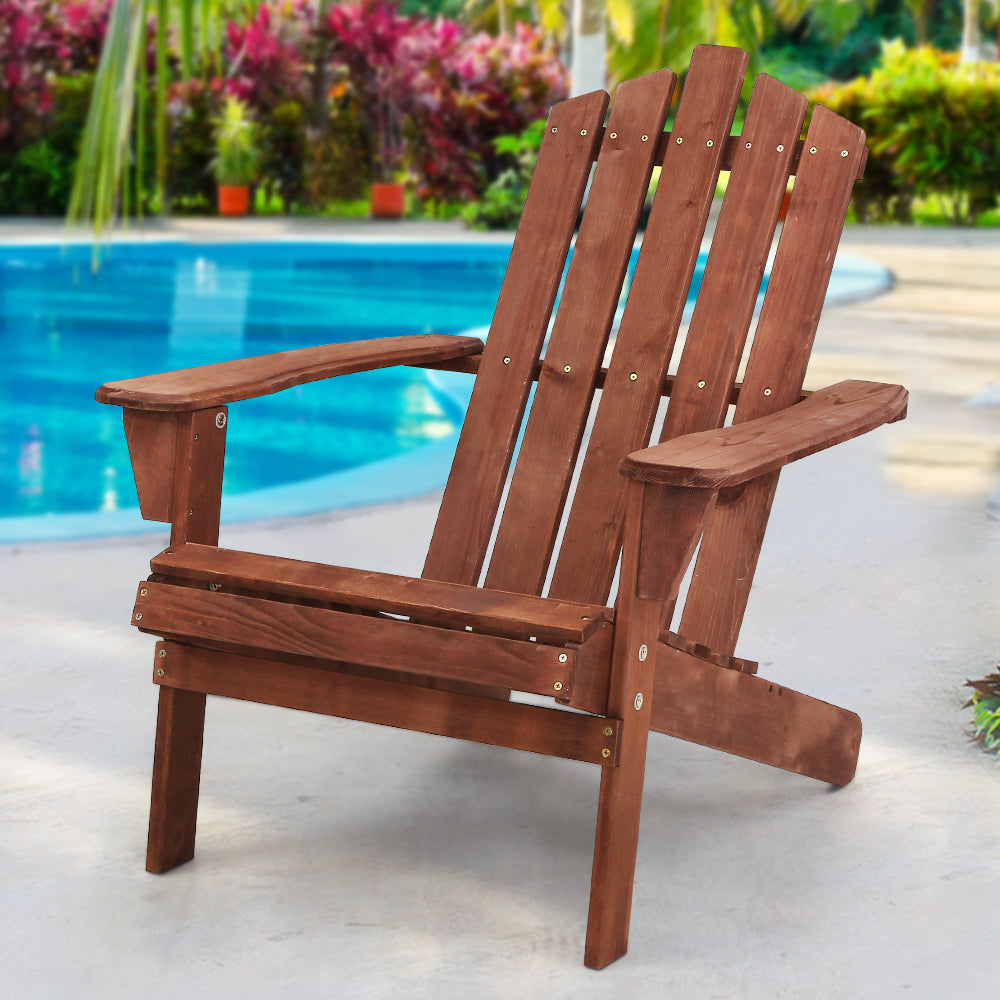 Gardeon Adirondack Outdoor Chairs Wooden Beach Chair Patio Furniture Garden Brown-7