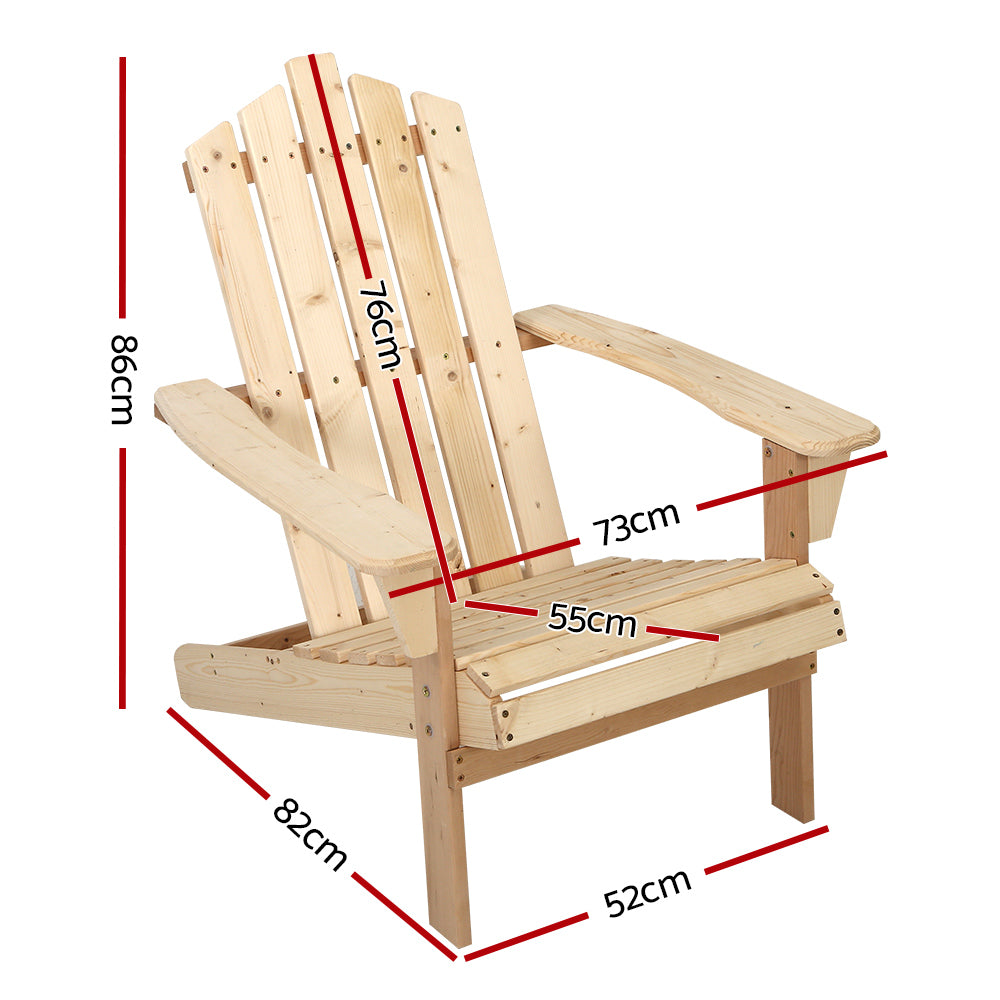 Gardeon Adirondack Outdoor Chairs Wooden Beach Chair Patio Furniture Garden Natural-1