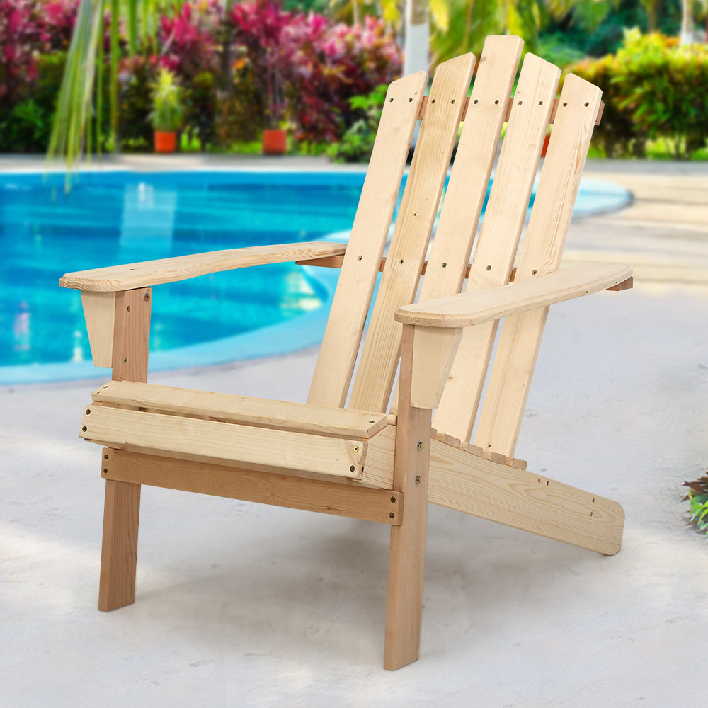 Gardeon Adirondack Outdoor Chairs Wooden Beach Chair Patio Furniture Garden Natural-7