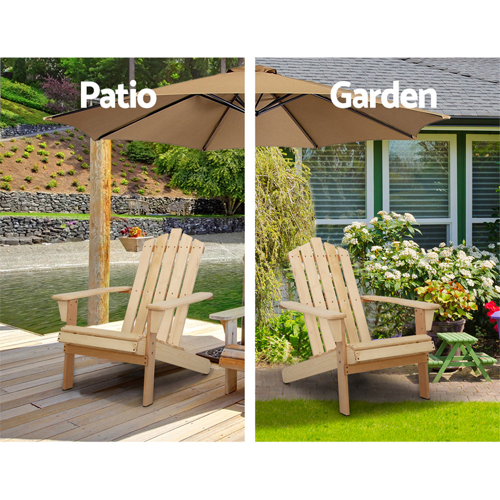 Gardeon Adirondack Outdoor Chairs Wooden Beach Chair Patio Furniture Garden Natural-12