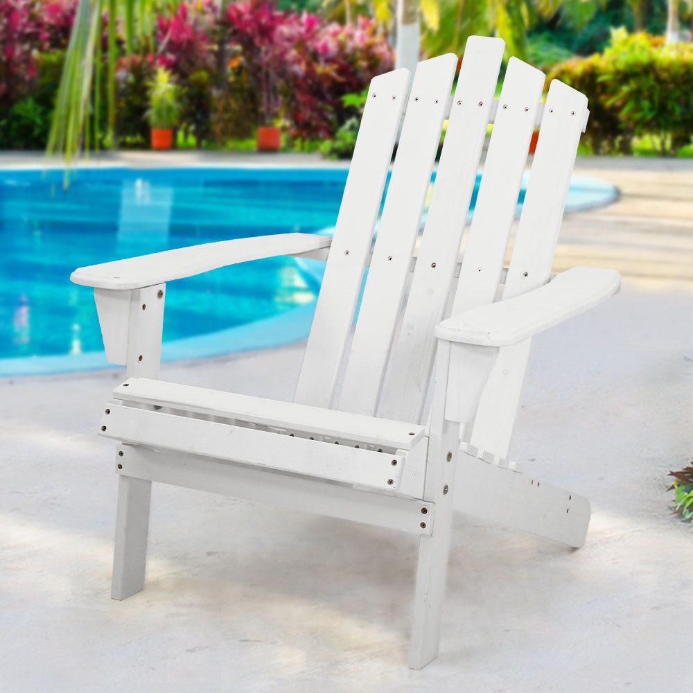 Gardeon Adirondack Outdoor Chairs Wooden Beach Chair Patio Furniture Garden White-7