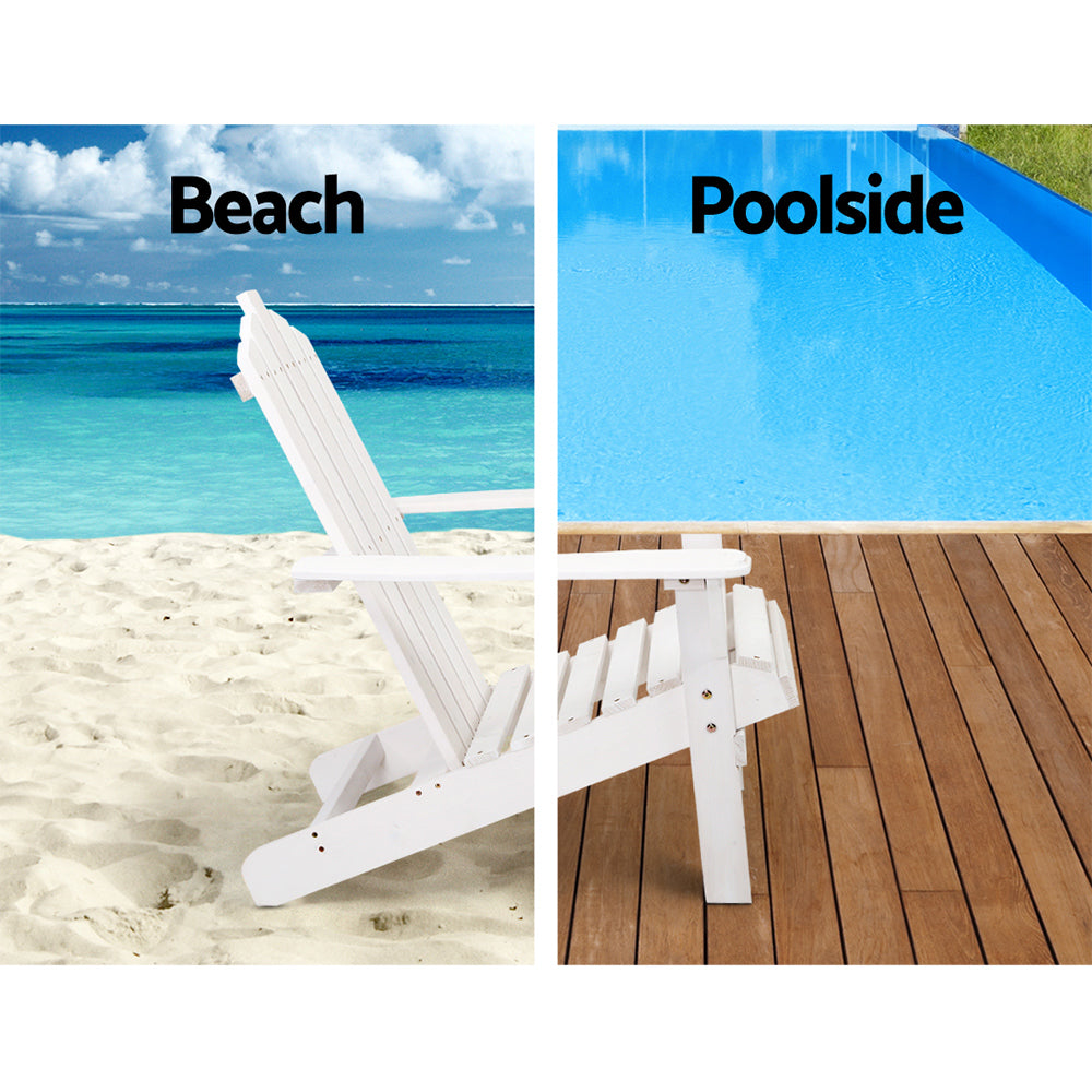 Gardeon Adirondack Outdoor Chairs Wooden Beach Chair Patio Furniture Garden White-11