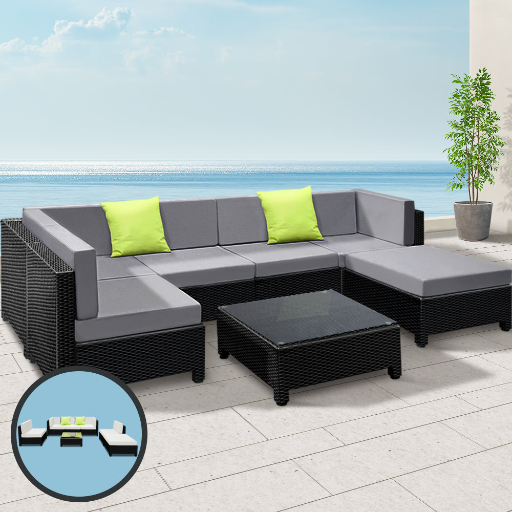 Gardeon 7-Piece Outdoor Sofa Set Wicker Couch Lounge Setting Seat Cover-7