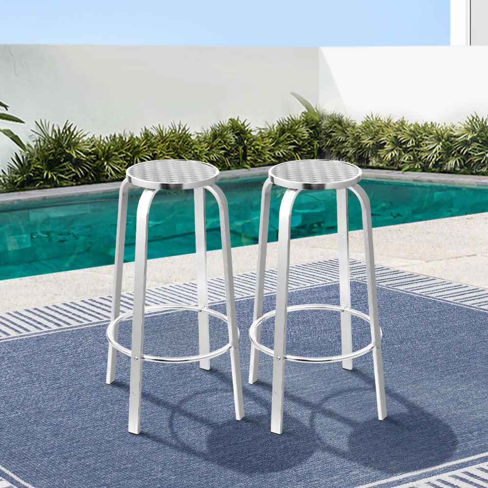 Gardeon 2-Piece Outdoor Bar Stools Patio Indoor Bistro Aluminum Chairs-6