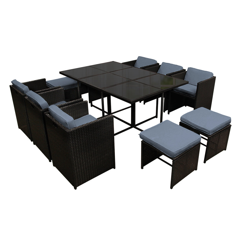 Gardeon Outdoor Dining Set 11 Piece Wicker Table Chairs Setting Black-0