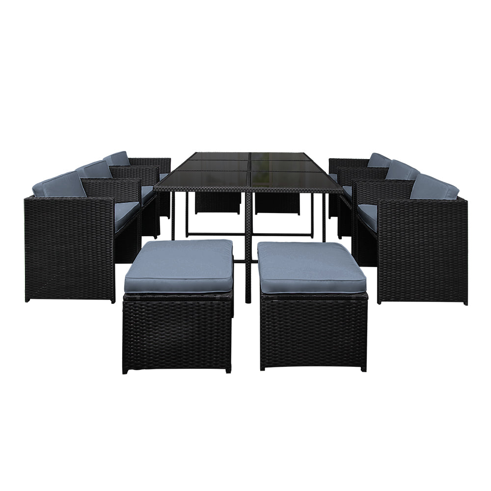 Gardeon Outdoor Dining Set 11 Piece Wicker Table Chairs Setting Black-2