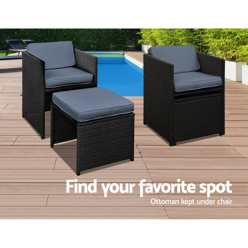 Gardeon Outdoor Dining Set 11 Piece Wicker Table Chairs Setting Black-5